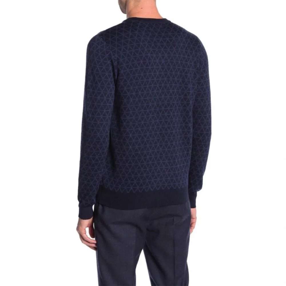 Toscano Men’s Wool Crew Neck Navy Printed Sweater - Picture 2 of 6
